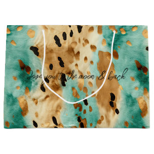 Gold Turquoise Black Animal Print Large Gift Bag