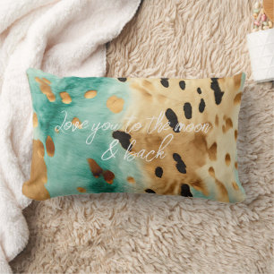 Gold Turquoise Black Animal Print Lumbar Pillow