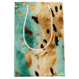 Gold Turquoise Black Animal Print Medium Gift Bag