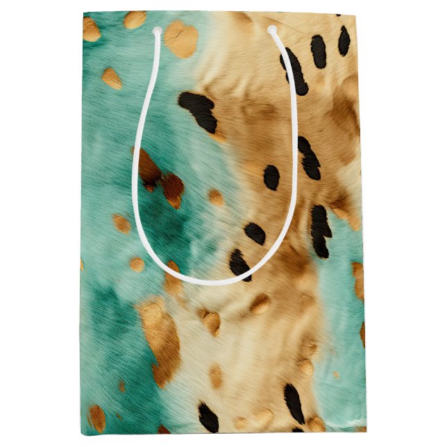 Gold Turquoise Black Animal Print Medium Gift Bag (Front)