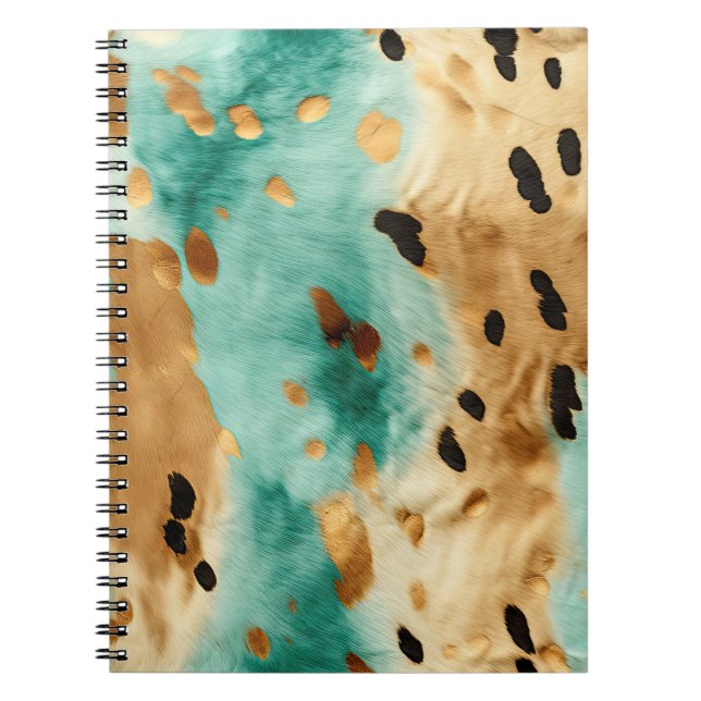 Gold Turquoise Black Animal Print Notebook (Front)