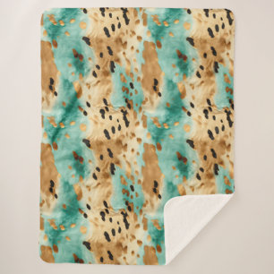 Gold Turquoise Black Animal Print Sherpa Blanket