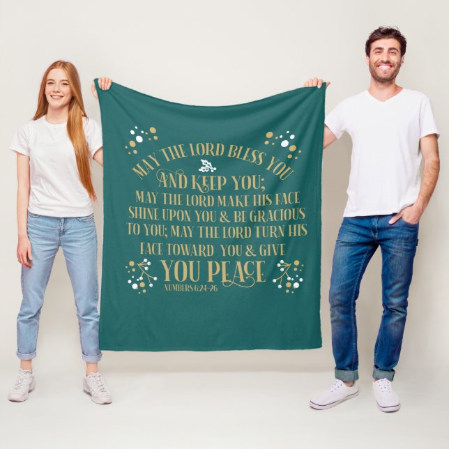  Gold Turquoise Blessing Numbers Scripture Prayer  Fleece Blanket (In Situ)