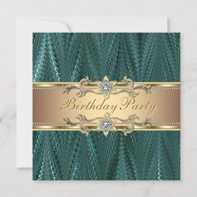 Gold Turquoise Blue Green Invitations de fête d'an (Devant)