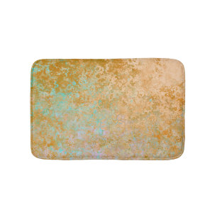 Gold & Turquoise Blue Patina Alcohol Ink Abstract Bath Mat