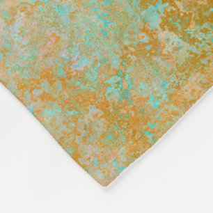 Gold & Turquoise Blue Patina Alcohol Ink Abstract Fleece Blanket