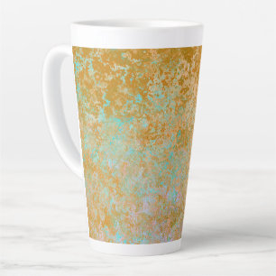 Gold & Turquoise Blue Patina Alcohol Ink Abstract Latte Mug
