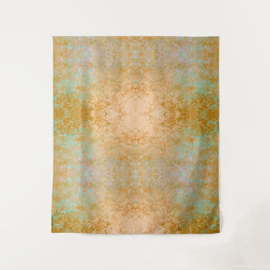 Gold & Turquoise Blue Patina Alcohol Ink Abstract Tapestry