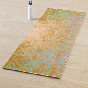 Gold & Turquoise Blue Patina Alcohol Ink Abstract Yoga Mat