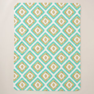 Gold & Turquoise Chic Ikat Pattern Sherpa Blanket