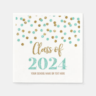 Gold Turquoise Confetti Class of 2024  Napkins
