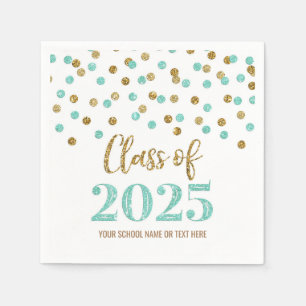Gold Turquoise Confetti Class of 2025 Napkins