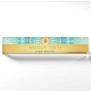 Gold Turquoise Geometric Mandala Nameplate