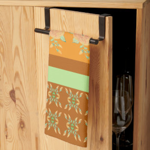 Gold turquoise green patterned kitchen towel