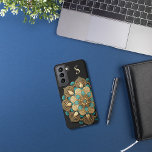 Gold Turquoise Lotus Flower Black Monogram Samsung Galaxy Case<br><div class="desc">Beautiful mandala lotus flower in gold and turquoise colours with black background. Customize with your initial.</div>