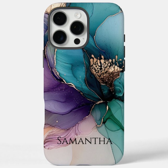 Gold Turquoise Purple Flower Case-Mate iPhone Case (Back)