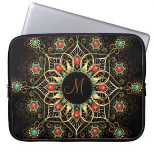 Gold Turquoise Red Mandala Monogram Laptop Sleeve