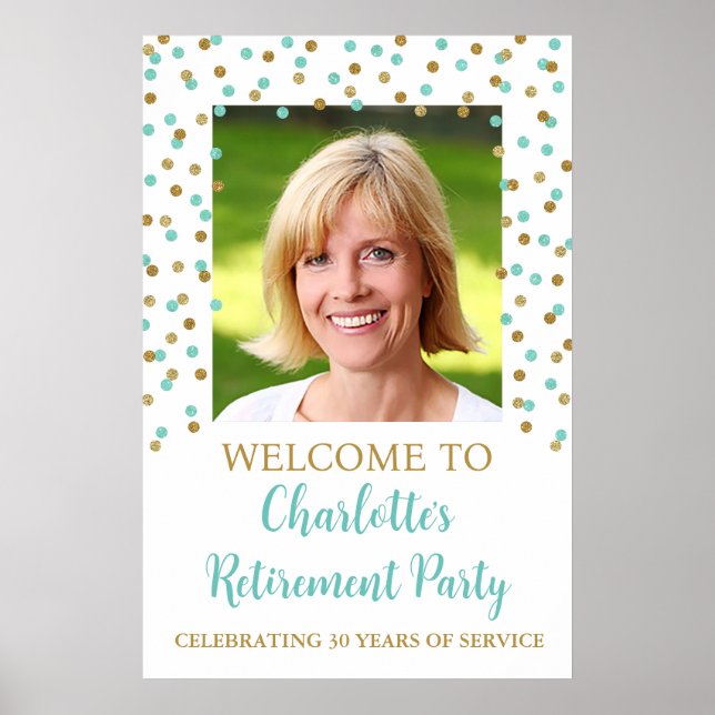 Gold turquoise Retirement Party Custom 20x30 Photo Poster (Front)