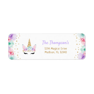 Gold Turquoise rose violet Unicorne Adresse de ret