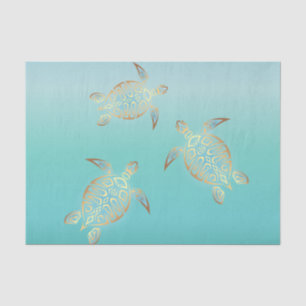Gold Turquoise Turtles Tissue Paper