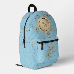 Gold Turtle Glitter Blue Personalized Printed Backpack