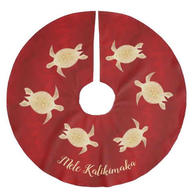 Gold Turtles Mele Kalikimaka Red Brushed Polyester Tree Skirt (Front)