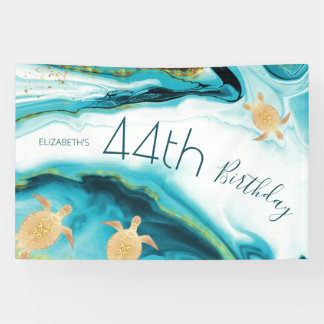 Gold Turtles Teal Ink | Custom Birthday Banner