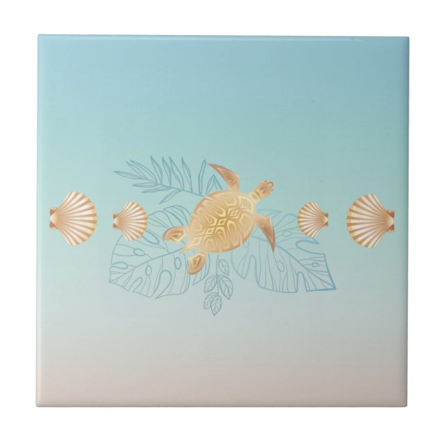 Gold Turtles Tropical Leaves Tile Border (Front)