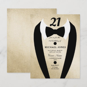 Gold Tuxedo Mens 21st Birthday Party Invite