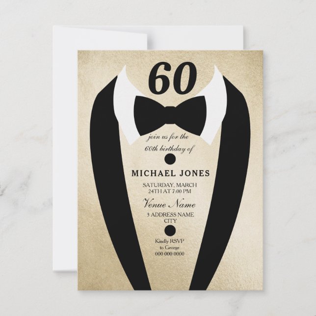 Gold Tuxedo Mens 60e anniversaire Invitation de la (Devant)