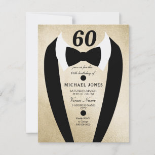 Gold Tuxedo Mens 60th Birthday Party Invite