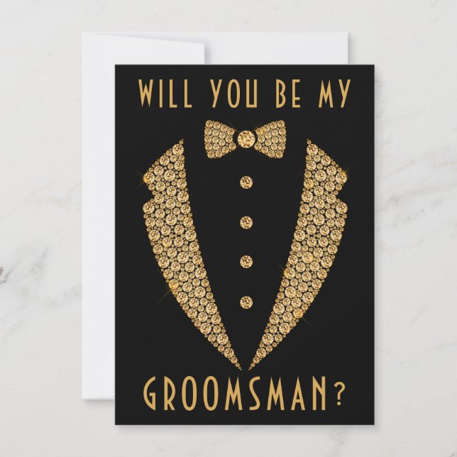 Gold Tuxedo Will You Be My Groomsman Invitation (Front)