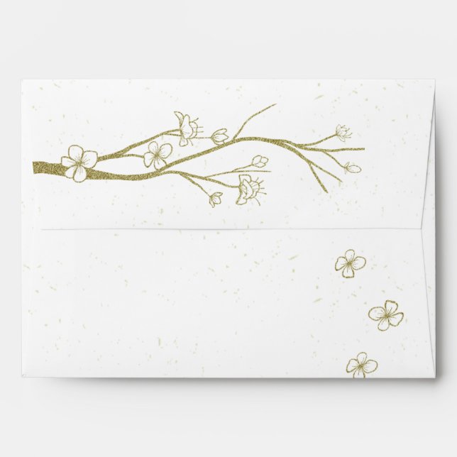 gold twig with flowers white wedding envelope (Back (Top Flap))