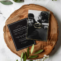 Gold Twigs Black You Are Invited Photo Wedding