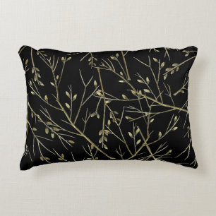 Gold Twigs on Black Accent Pillow