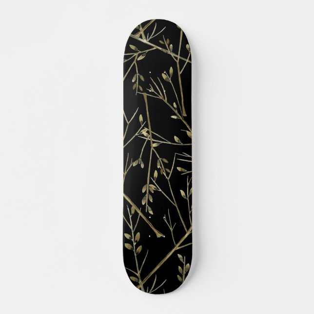 Gold Twigs on Black Skateboard (Front)