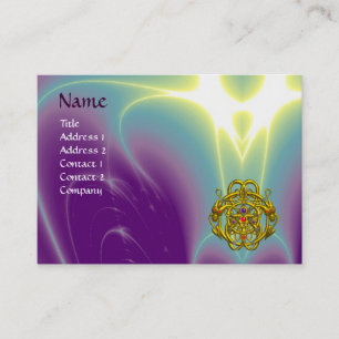 GOLD TWIN DRAGONS /Purple Green Light Waves Business Card