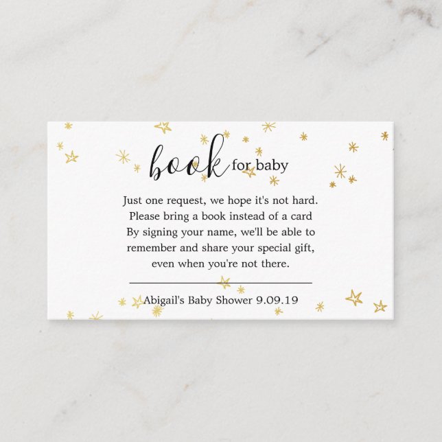 Gold Twinkle Little Star Book Request Baby Shower Enclosure Card (Front)
