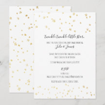 Gold Twinkle Little Stars Baby Shower Invitations