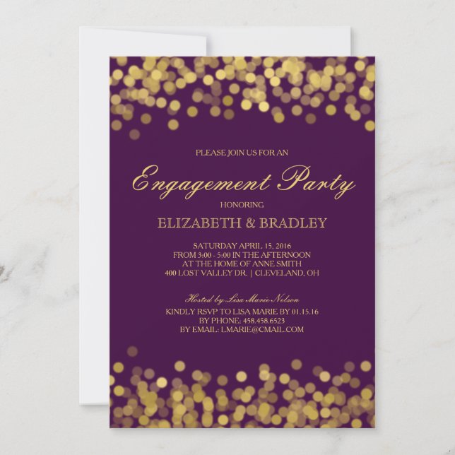 Gold Twinkle Modern Bridal Engagement Party Invitation (Front)