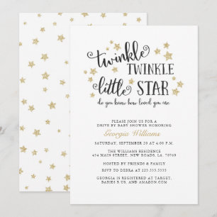 Gold Twinkle Twinkle Drive By Baby Shower Invitation
