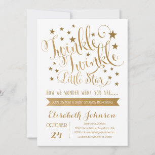 Gold Twinkle Twinkle Little Star Baby Shower Invitation