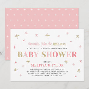 Gold Twinkle Twinkle Little Star Girl Baby Shower Invitation