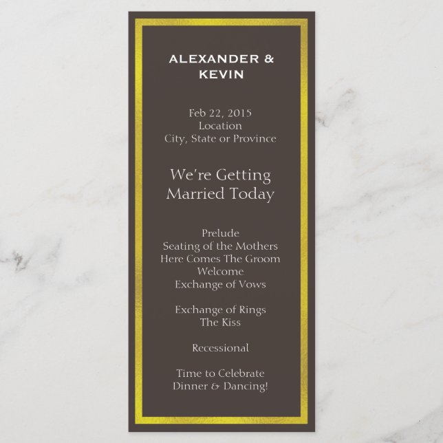 Gold Two Grooms-Gay Wedding Programme (Devant)
