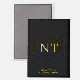 Gold Two Initial Black Modern Monogram Magnet