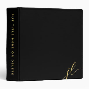 Gold Two Letter Script Monogram Black Binder