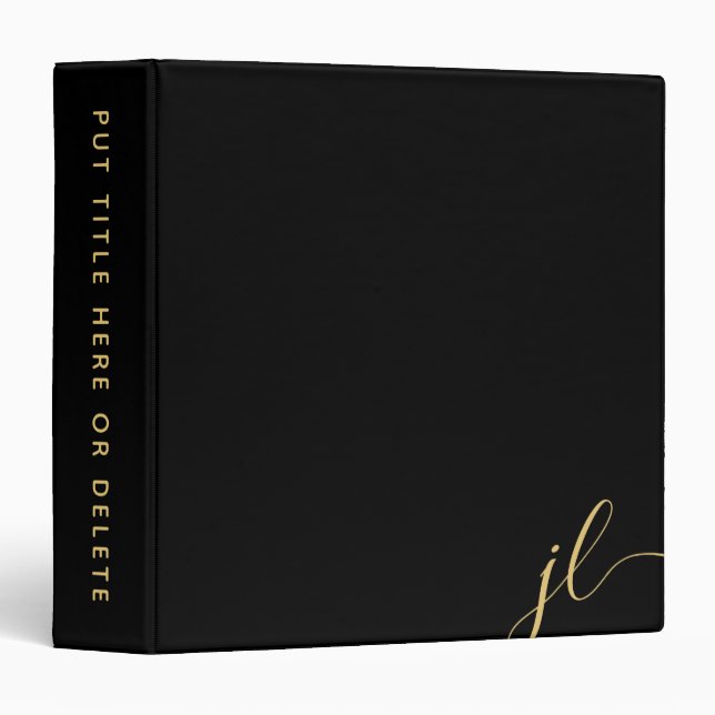 Gold Two Letter Script Monogram Black Binder (Front/Spine)