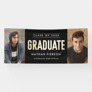 Gold Type Black Two Photo Graduation Banner