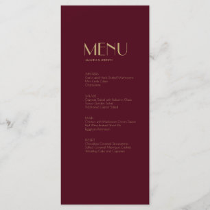 Gold Type Deco Burgundy Mariage Diner Menu Boisson