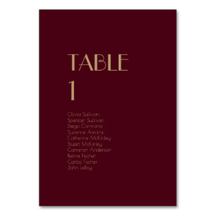 Gold Type Deco Burgundy Table Number Guests